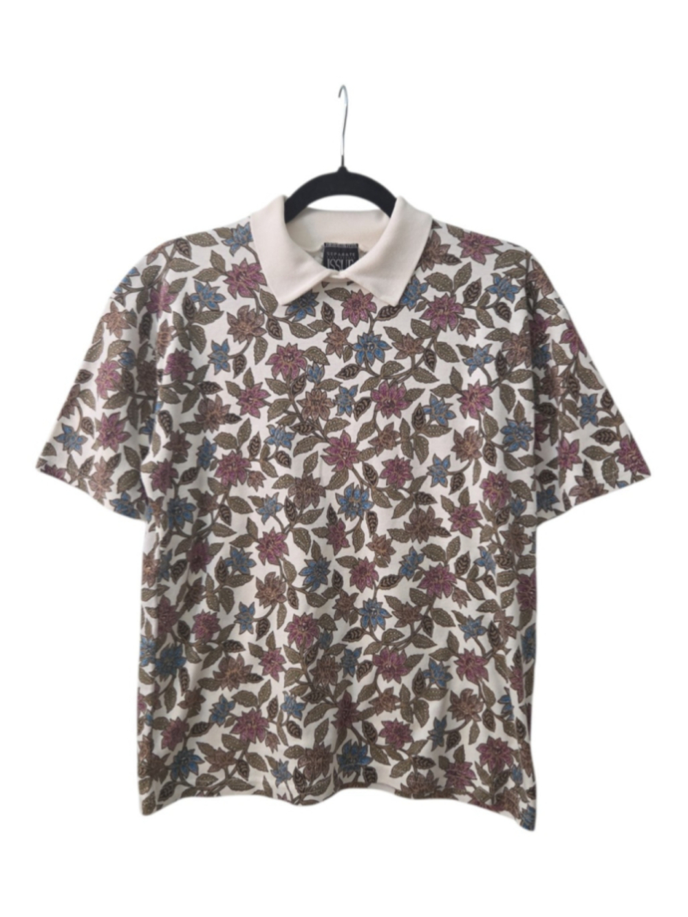 Separate Issue Vintage Floral Botanical Polo Shirt Medium Multi-Color